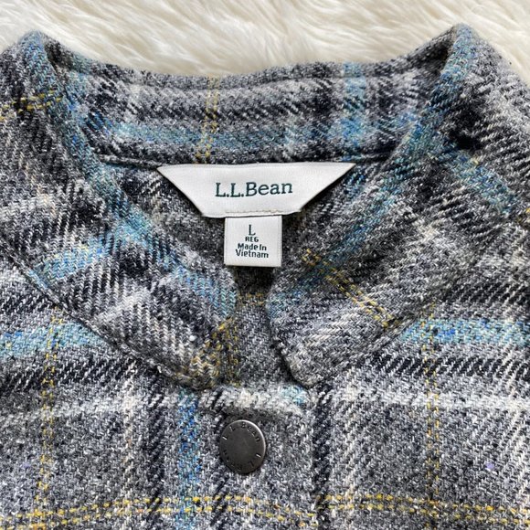 Vintage LL Bean Jacket Plaid Checkered Wool 90s Y2K Equestrian Women Size Large - Picture 10 of 12